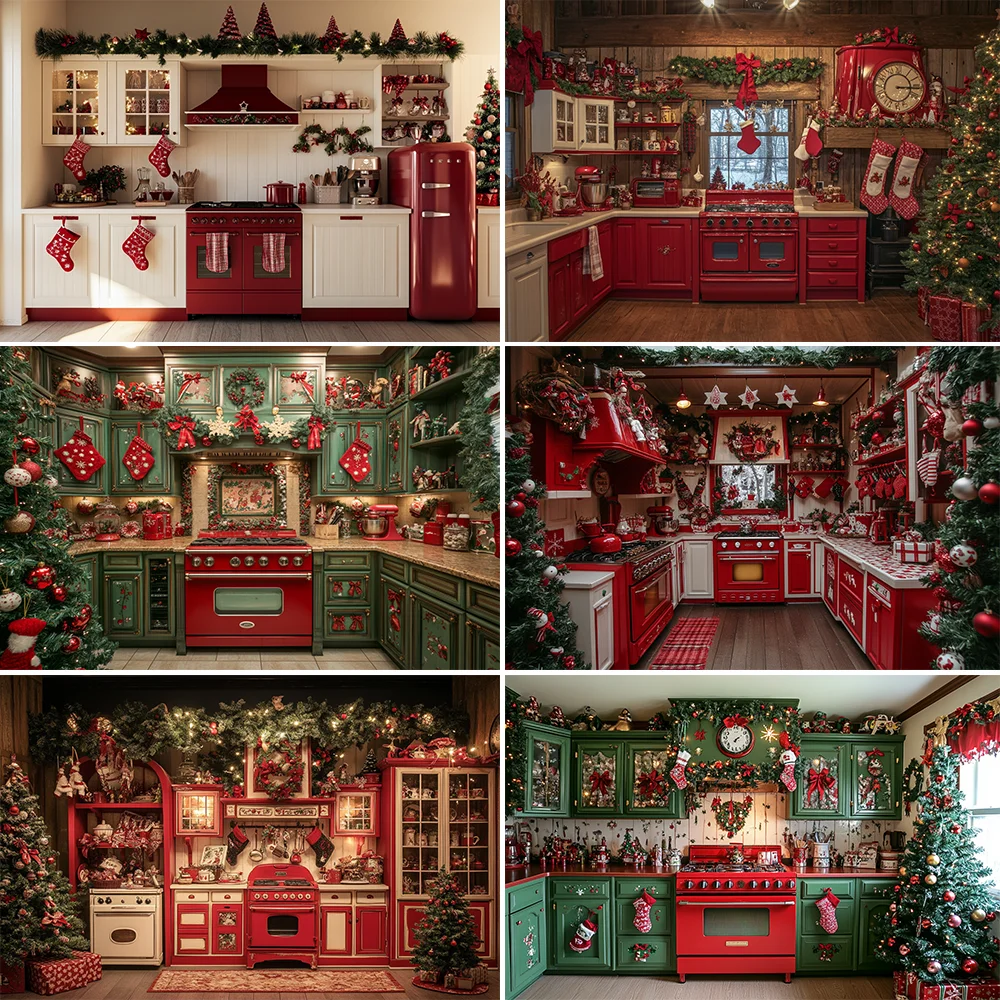 

Christmas Modern Kitchen Photography Backdrop Retro Wood Wall Cook Background Indoor Photobooth Decorations Photo Studio Props