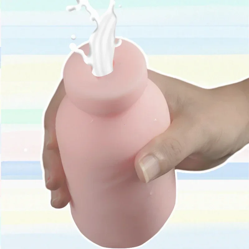 Male Masturbation Cup Milk Bottle Shape Silicone Masturbator Soft Emulational Vaginal Bulge Portable Manual Sex Toys for Man