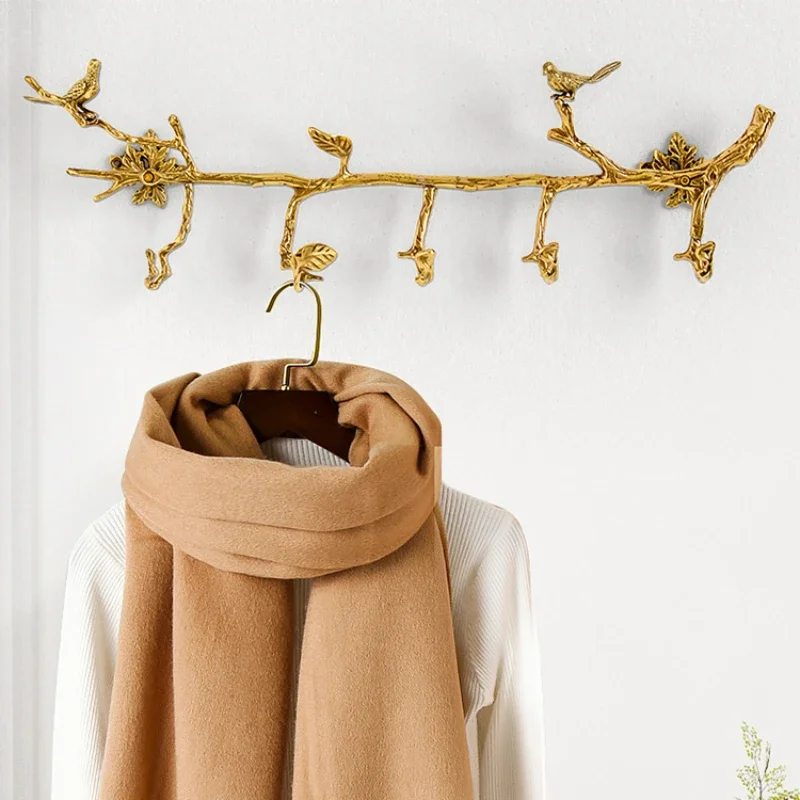 Decorative Retro Brass Coat Hooks Rust-Resistant Bird Clothes Hanger Unique Wall Mounted Branch Design for Entryway Organization