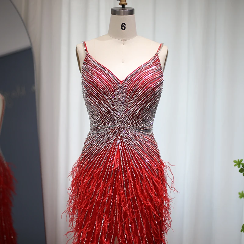 Sharon Said Dubai Luxuriöse Feder-Meerjungfrauenkleider in Silber für Hochzeiten, Blaues Arabisches Abendkleid, Partykleider SS004 Maßanfertigung – Detail 39