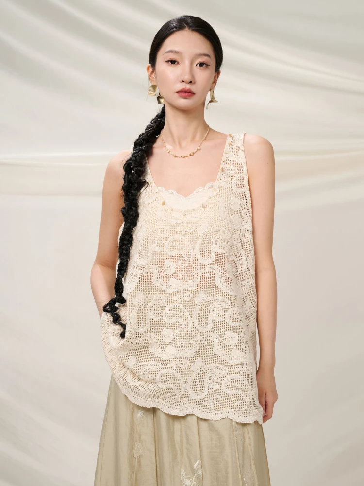 

Женский топ с охлаждающим эффектом и ажурной текстурой, новинка, в китайском стиле, летний хлопковый жилет свободного кроя, цветной