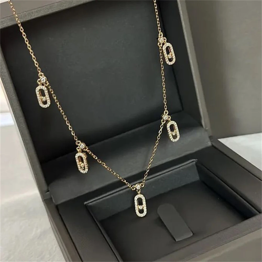 Fashion design Seiko new full diamond five diamond sliding necklace female personality light luxury clavicle chain