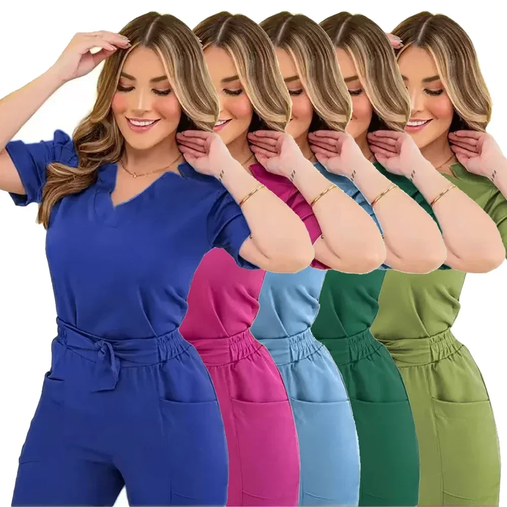 Anti-Wrinkle Soft Premium Fabric Polyester Rayon Spandex Washable Nursing Scrub Set for Womens girdling Nursing Scrub Uniforms