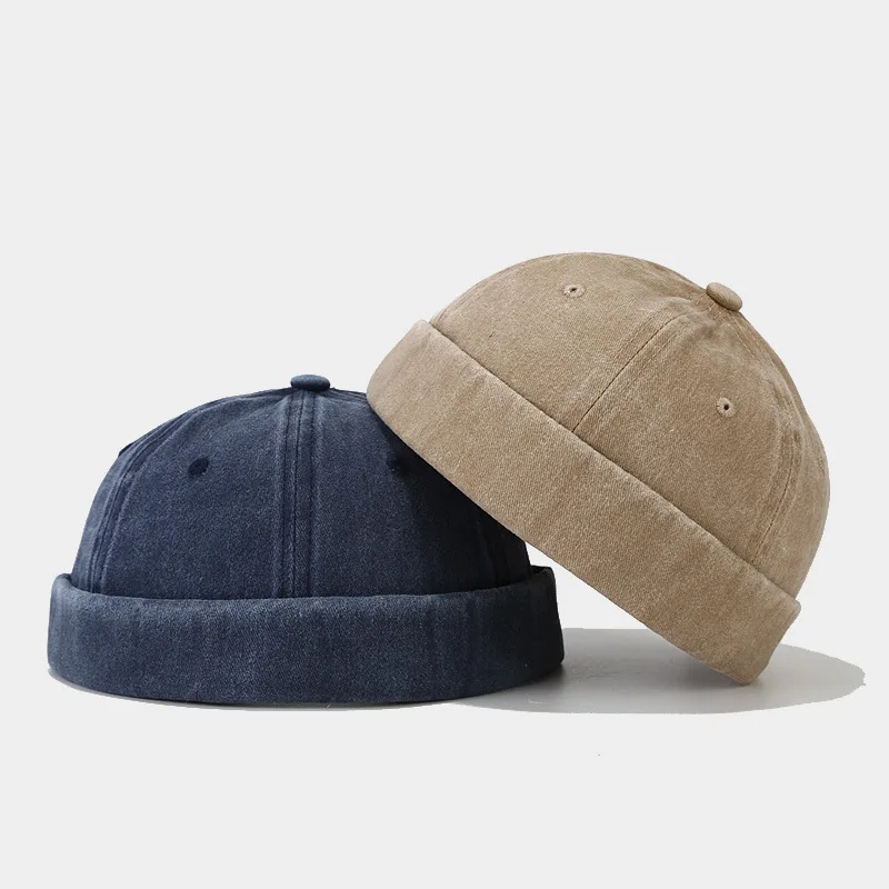 Einfarbig Gewaschen Docker Beanie Brimless Cap Mode Hip Hop Männer Schädeldecke Einfarbig Manschette Docker Fischer Mützen Straße Hüte – Detail 4