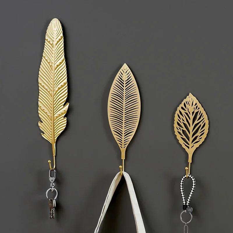 Metal Leaf Hook Gold Color Iron Vintage Art Wall Hanging Hooks Creative Towel Hat Storage Racks Home Key Holder Clothes Hanger