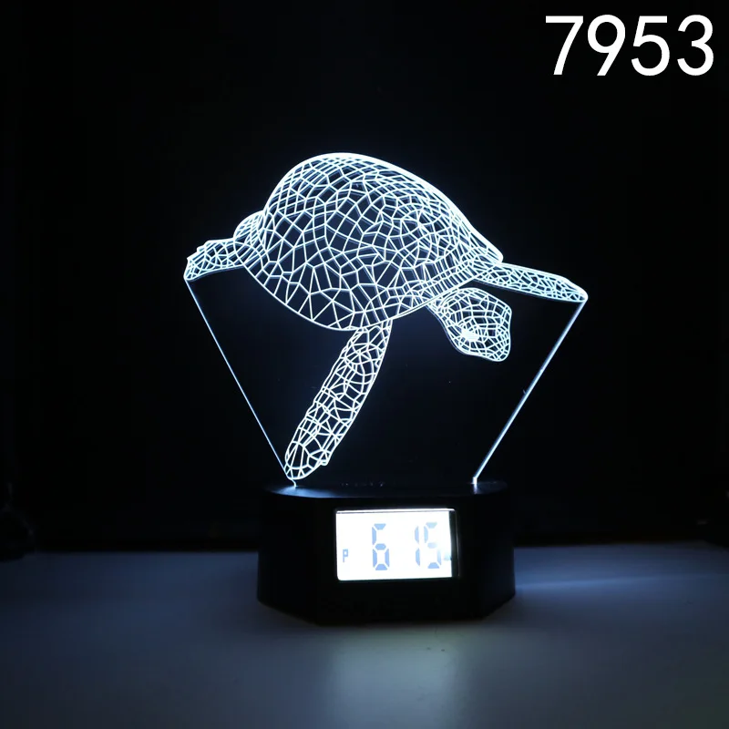 قاعدة الساعة الصغيرة، سمك القرش دولفين راي وغيرها من المخلوقات المائية، ضوء LED ملون، ساعة إبداعية ثلاثية الأبعاد