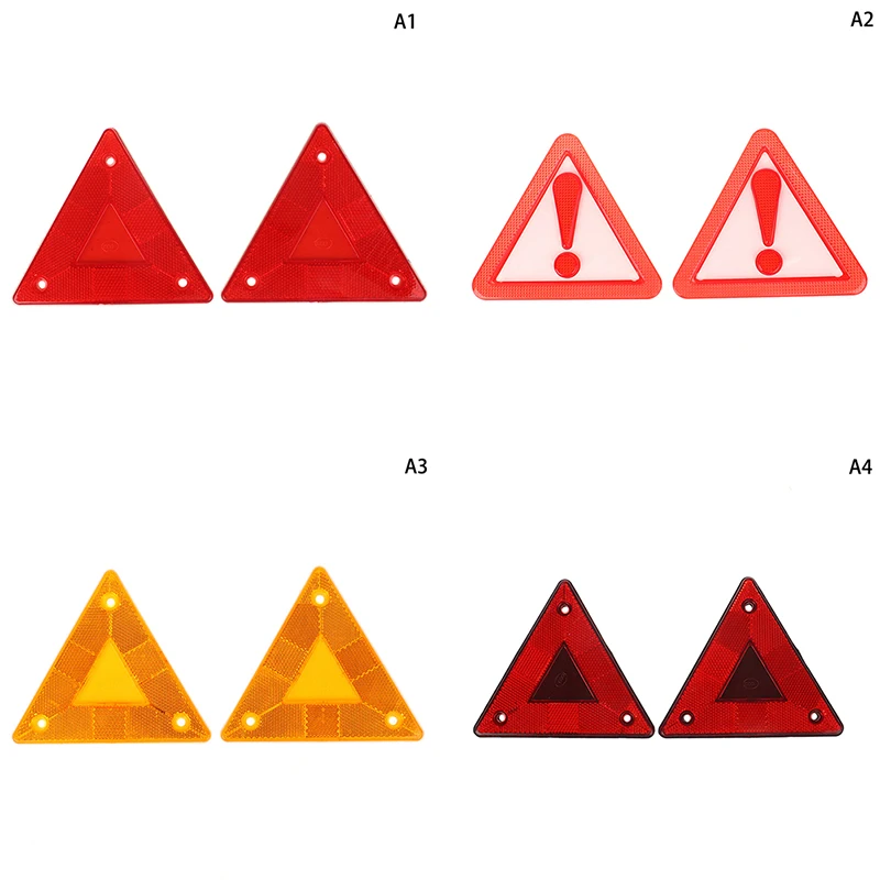 New2pcs Triangle Warning Reflector Truck Plate Rear Light Safety Reflective Sign Board Stop Warning Sign
