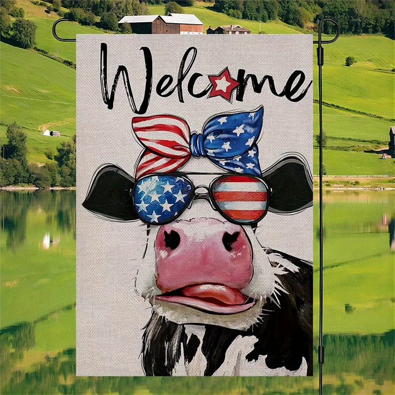 2D Flat 2D Flat Independence Day Calf Welcome Garden Flag, Double-Sided Vertical 12.0X18.0inch