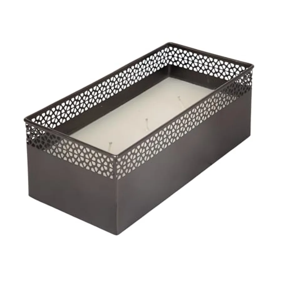 

Pearce Rectangle Decorative Metal Candle Bowl 11 x 6 x 4 Gray Gunmetal Large Three-Wick Unscented Candle with Decorative Bowl f