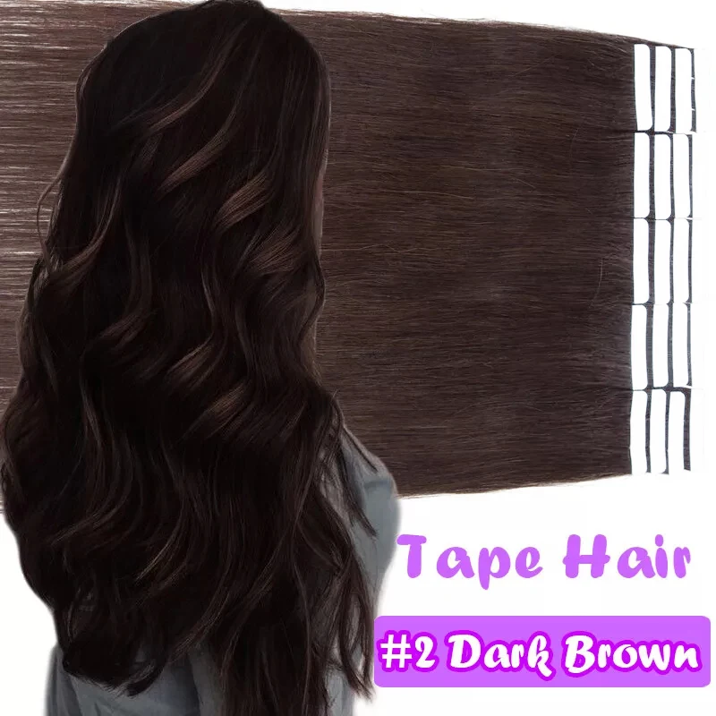 Seamless Skin Weft Tape on Hair Extensions 24 inch #2 Dark Brown  Color 20Pcs 50G Silky Straight Real Remy Human Hair Extensions