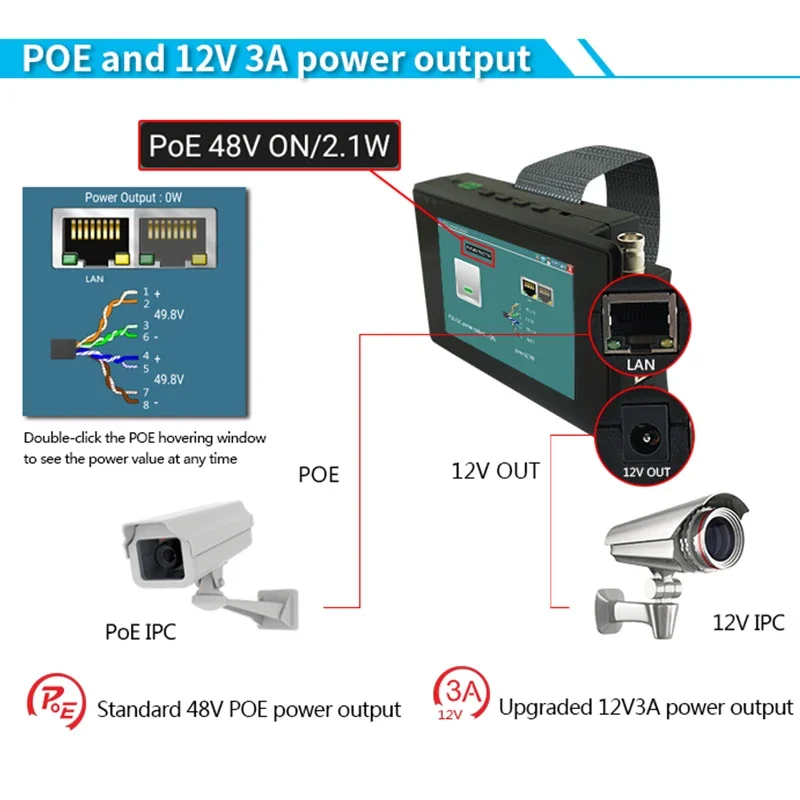 CCTV Camera Tester IPC-1800CADH PLUS 4inch Touch Screen Monitor Support Upt to 4K H.265 IP Camera AHD TVI CVI&CVBS Analog Camera