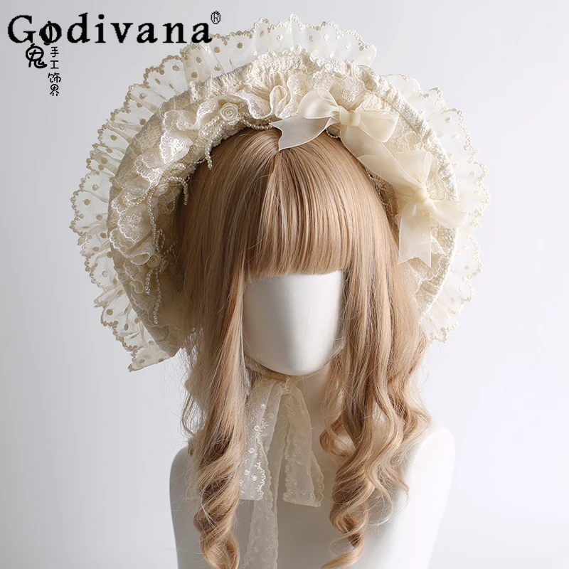 

Original Japanese Lolita Cream Cake Headwear Bridal Lace Bow Sweet Girl Cute Doll Cake Hat