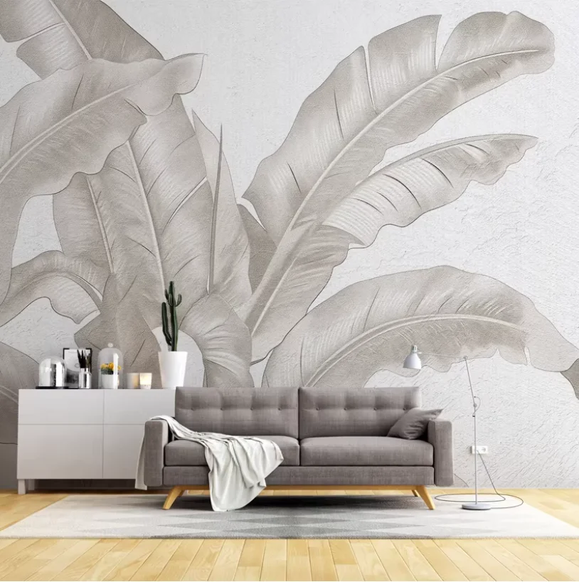 

Винтажные обои в юго-восточноазиатском стиле, тропический индивидуальный настенный рисунок, обои для фона телевизора, банановые листья, зеленый, черный, белый, художественный дизайн