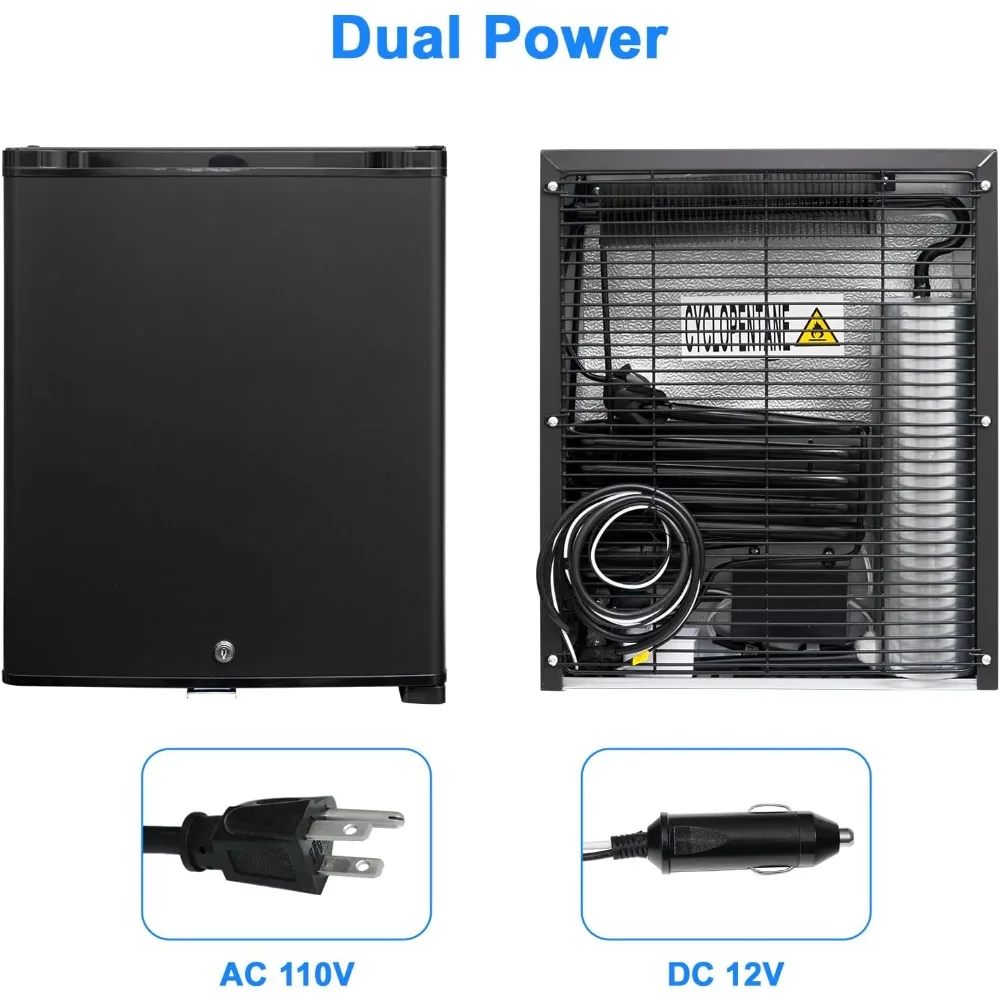 12V Refrigerator 1.0 Cu.Ft, Reversible Door, Quiet Absorption Mini Fridge for RV Camper, Caravan, Boat, Compact, Black