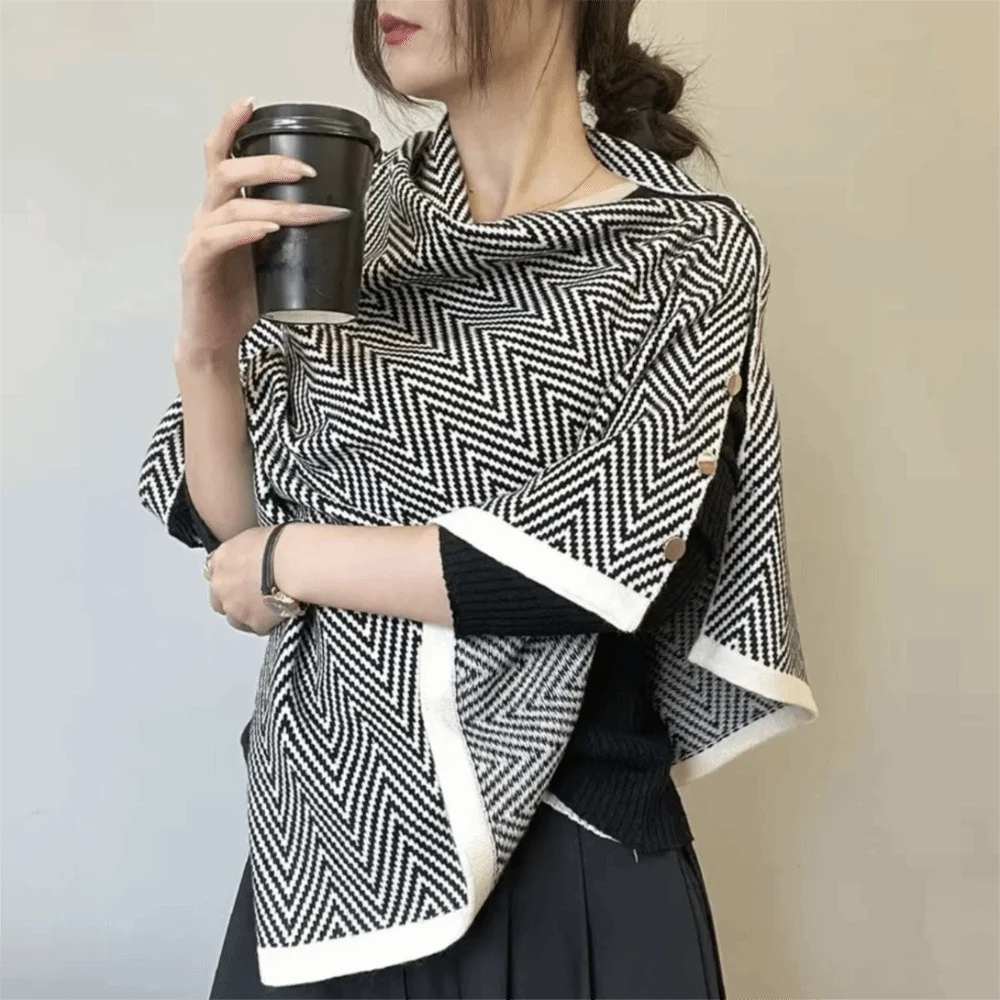 

Simple Striped Imitate Cashmere Scarf with Button Winter Cashmere Scarves Korean Style Thickened Long Shawl Student