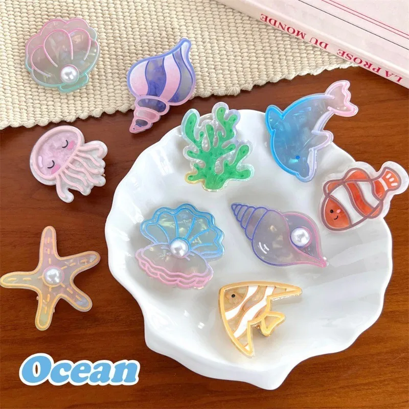 Girls Hairpin Color Ocean Series Mini Hair Clip Fashion Cute Starfish Shell Fish Pearl Duckbill Clip Hair Accessories for Women