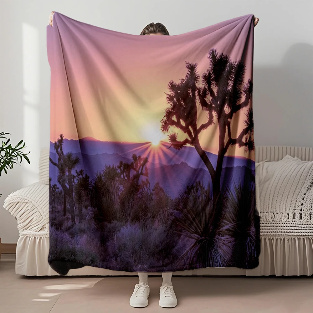 

Home Essential Flannel Cozy Blanket Joshua Tree Sunset Nature Mid-century Modern Faux Fur Throw Bedsheet Ultra-soft Touch