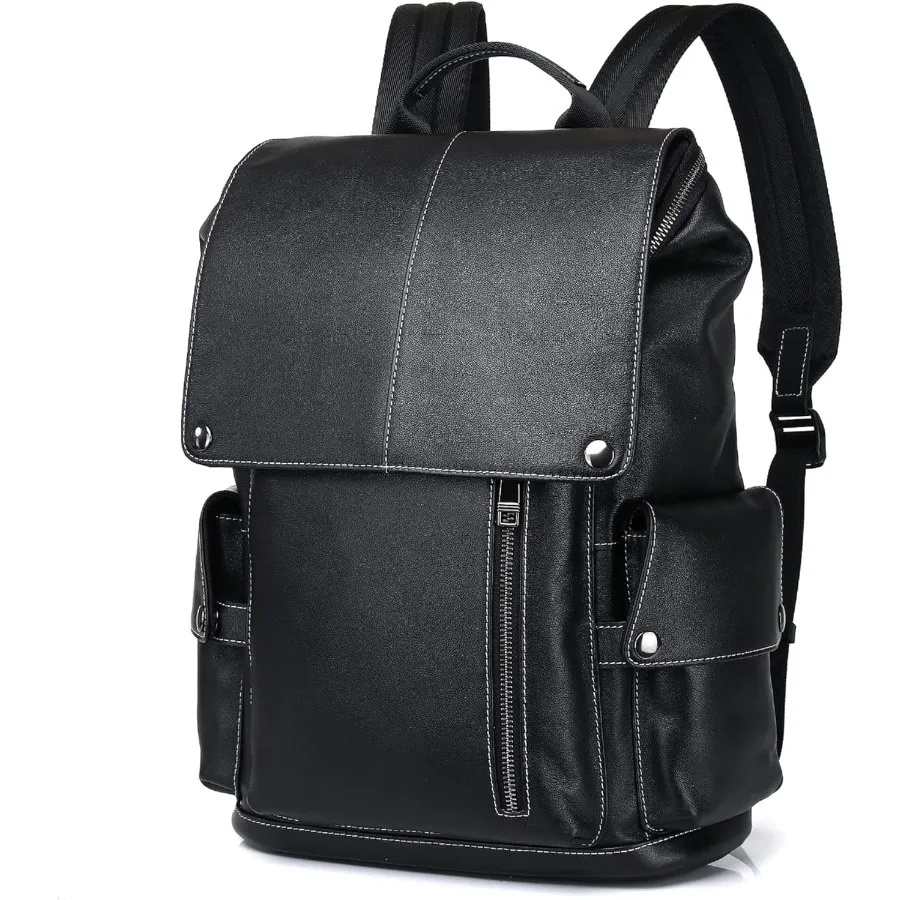 حقيبة ظهر من الجلد الطبيعي من نابا للرجال متعددة الوظائف مقاس 15 بوصة للكمبيوتر المحمول باللون الأسود حقيبة ظهر كاجوال للسفر حقيبة ظهر للعمل #2