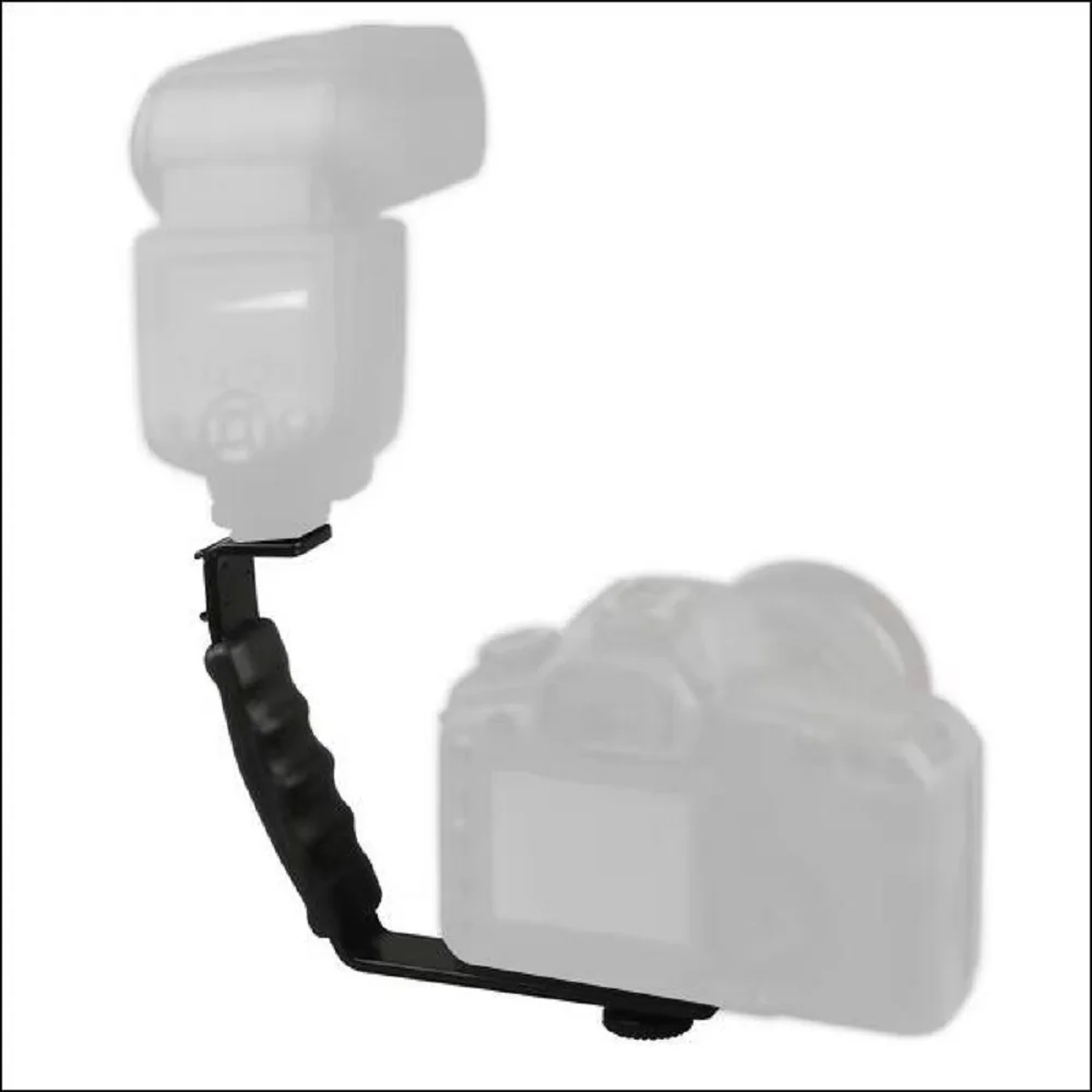 FOTGA L-Shaped Flash Bracket Mount with 2 Hot Shoes for Camcorder Mic Microphone Video Light Camera Accessory