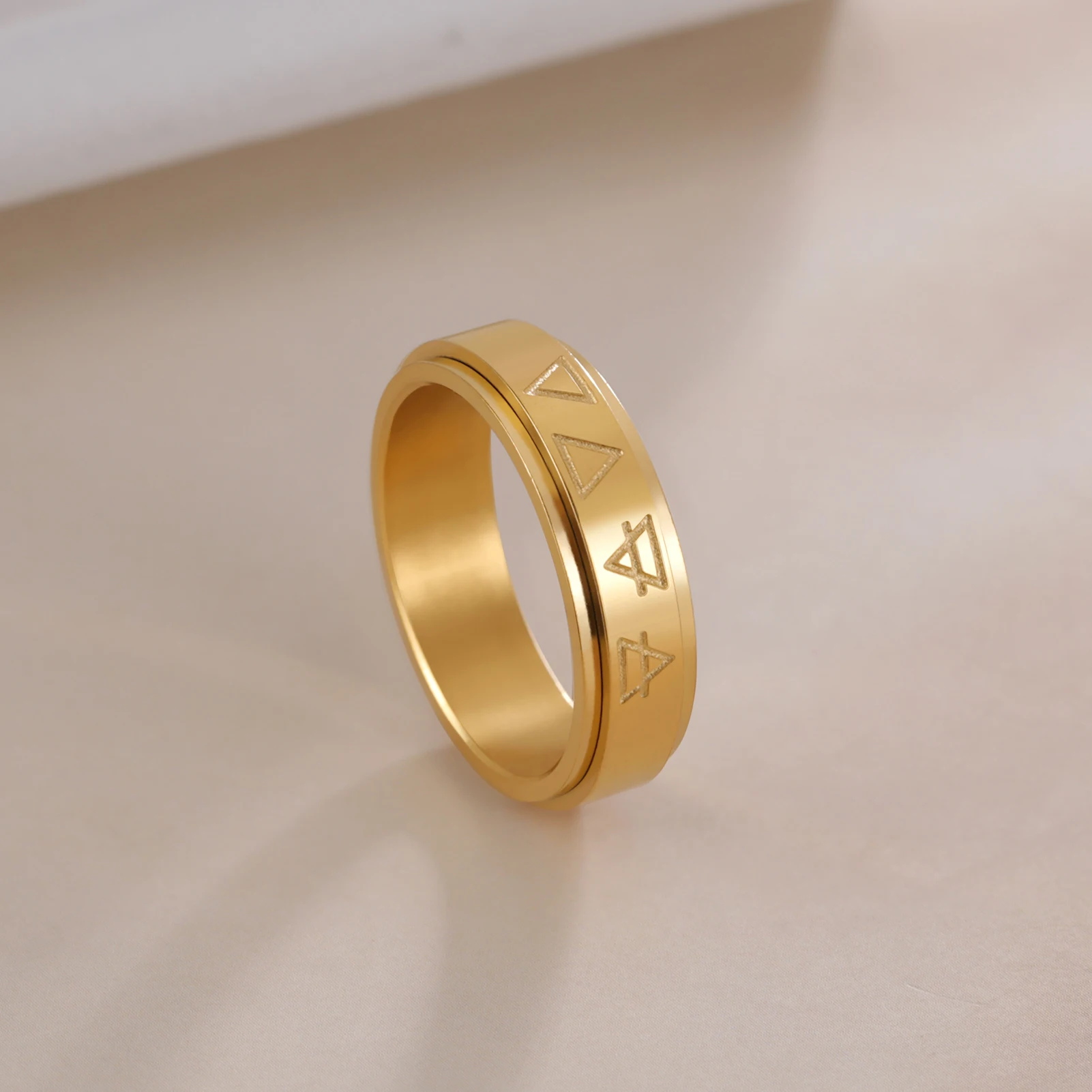 LIKGREAT 4 الرموز الكيميائية حلقة تدوير الأرض الهواء المياه النار الفولاذ المقاوم للصدأ البنصر Vintage مجوهرات هدية للرجال النساء