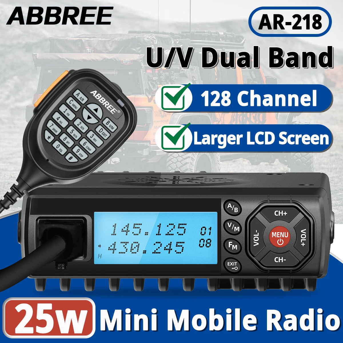 ABBREE AR-218 Mini Mobile Radio Dual Band Long Range Walkie Talkie VHF UHF 128CH DTMF FM Comunicador Transceiver Car Radio