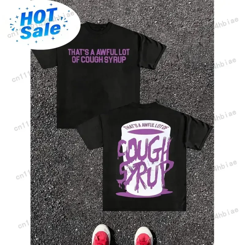 Men's Lightweight Black Graphic Tee With Humorous Cough Syrup Print For Summer Outdoor Sports And Casual Wear