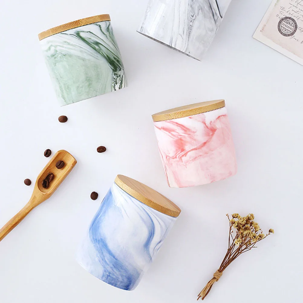 

Ceramic Storage Canister Marble Design Sealed Jar Compact Portable Tea Container Fine Craftsmanship Exquisite Detail Decorative