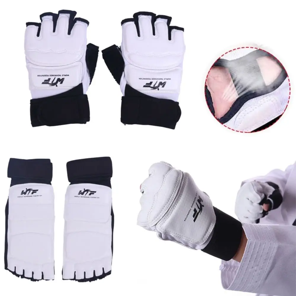 Guantes de boxeo de medio dedo para adultos y niños, Protector de pies de cuero PU para entrenamiento de Karate, Muay Thai, Taekwondo