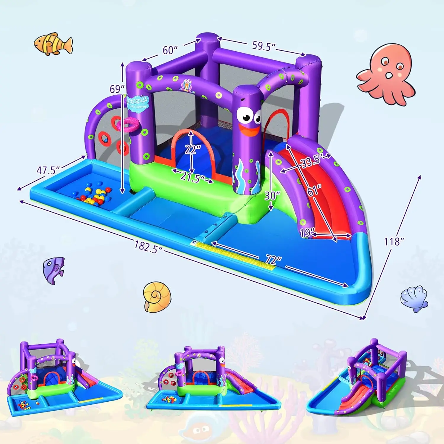 Nadmuchiwana zjeżdżalnia wodna, 6 w 1 gigantyczny dom w parku wodnym na podwórko na świeżym powietrzu, basen i zjeżdżalnię, ośmiornice wysadzają wodę Sl