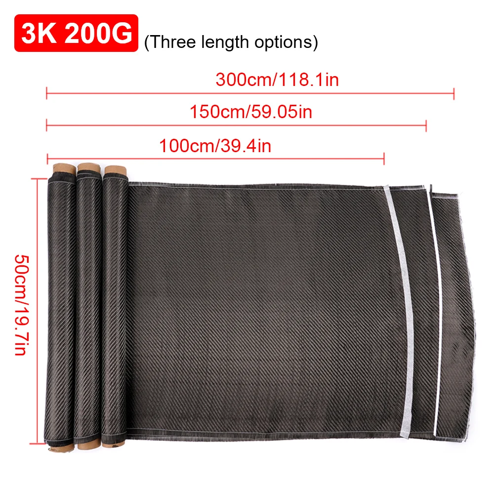 100/150/300cm 3K 200gsm Carbon Fiber Cloth 50cm wide Plain Carbon Fabric For Commercial Car Part Sport Equipment