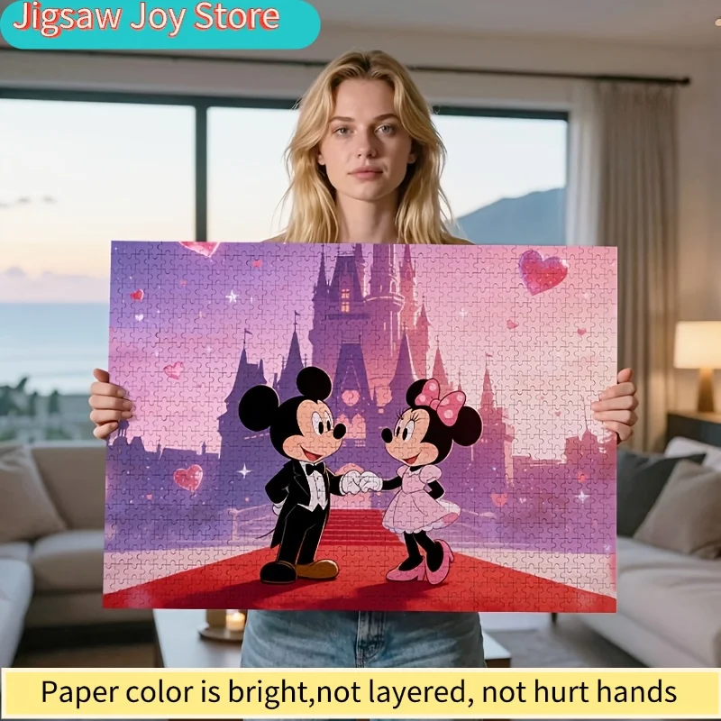 2D platte puzzel, 1000 stukjes Disney Kasteel Mickey & Minnie Date Night |   Romantisch Valentijnscadeau, ontspanning voor volwassenen, uitdagend Pu