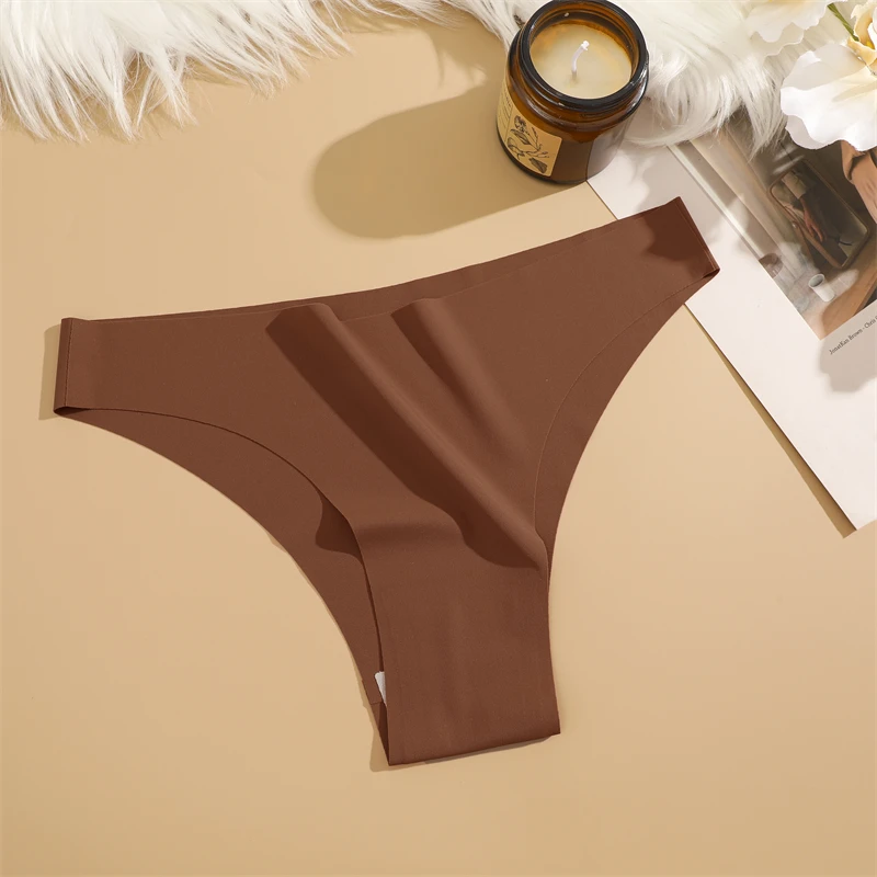 FINETOO 3Pcs Ultra-thin Seamless Silk Underwear Women\'s Panties Sexy Low-Waist Stretch Bikini Solid Color Briefs Lingerie XS-XXL