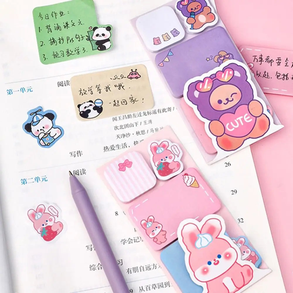 2 Pcs Paper School Supplies Cute Cartoon Notepad Girl Heart Colorful Sticky Notes Tearable Portable Memo Pad Message