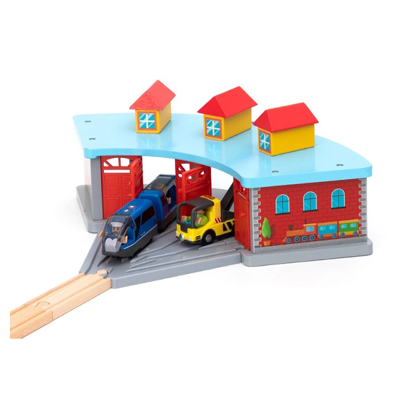 Track Accessories Blue Train Garage Train Toy Track Game Scene Compatible with Child Educational Toys Wood Tracks Kits Gift PD83