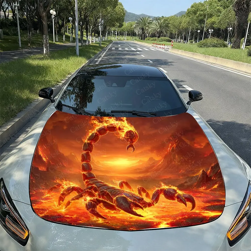 

Flame Lava Scorpion Car Hood Decal Sticker, Durable Car Vinyl Wraps Suitable For Most Vehicles, Car Engine Hood Protective Film