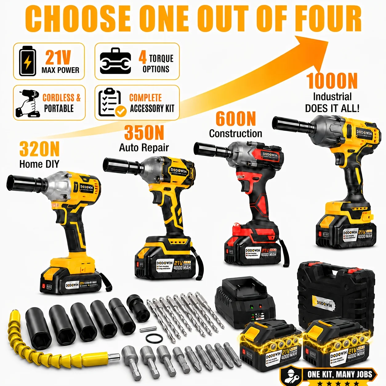 

[High Torque Impact Wrench] 21V Cordless High Torque Impact Wrench, Wireless Drill Kit, Impact Driver, Brushless Electric Impact Gun Drill Torque. 2.0AH/4.0AH 1/2 Batteries & Charger, 6 Sockets & Full Accessories, Electric Power Tools for Car & Home Use