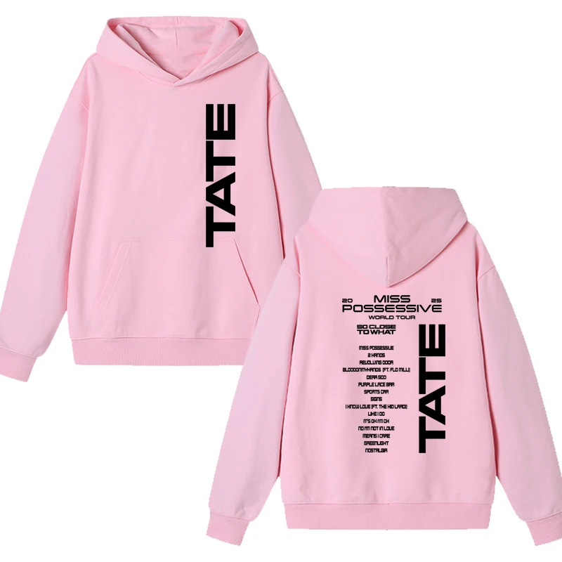 2025 Tate McRae Sudadera con capucha estampada de doble cara para hombre y mujer, jersey informal a la moda, sudadera de manga larga de lana Unisex para Otoño e Invierno