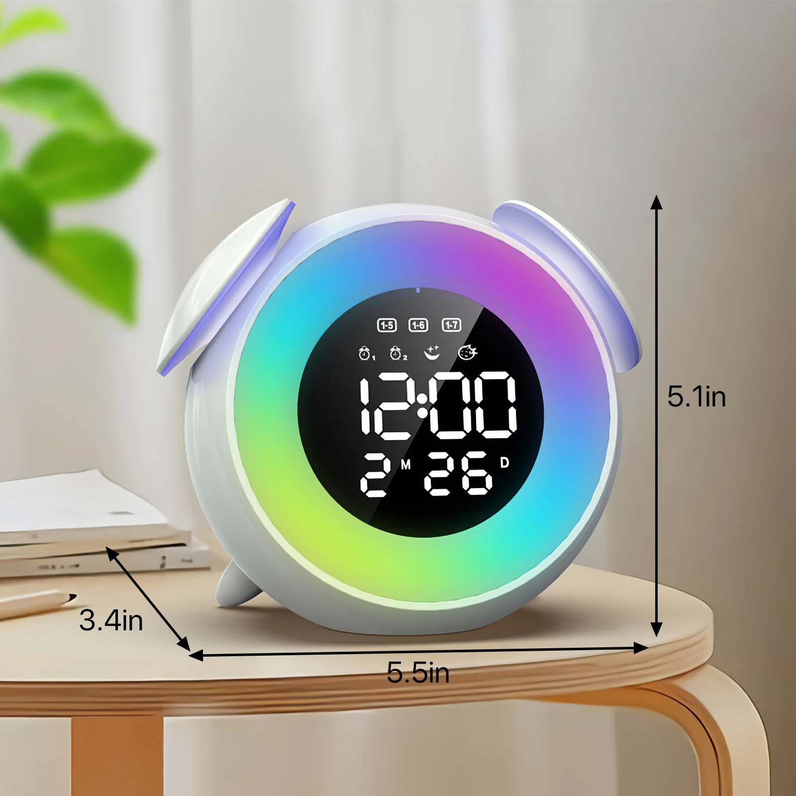 Imagem -06 - Música Led Despertador com Luz Ambiente Snooze e Tempo Função de Memória Mesa de Cabeceira Acordar Luz Noturna Conversão 12 24 Horas