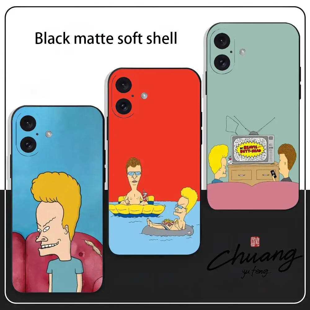

Cartoon Beavis And Butthead Cover Phone Case Stylish Black Matte TPU Case For 11-16. Anti-slip And Wear-resistant