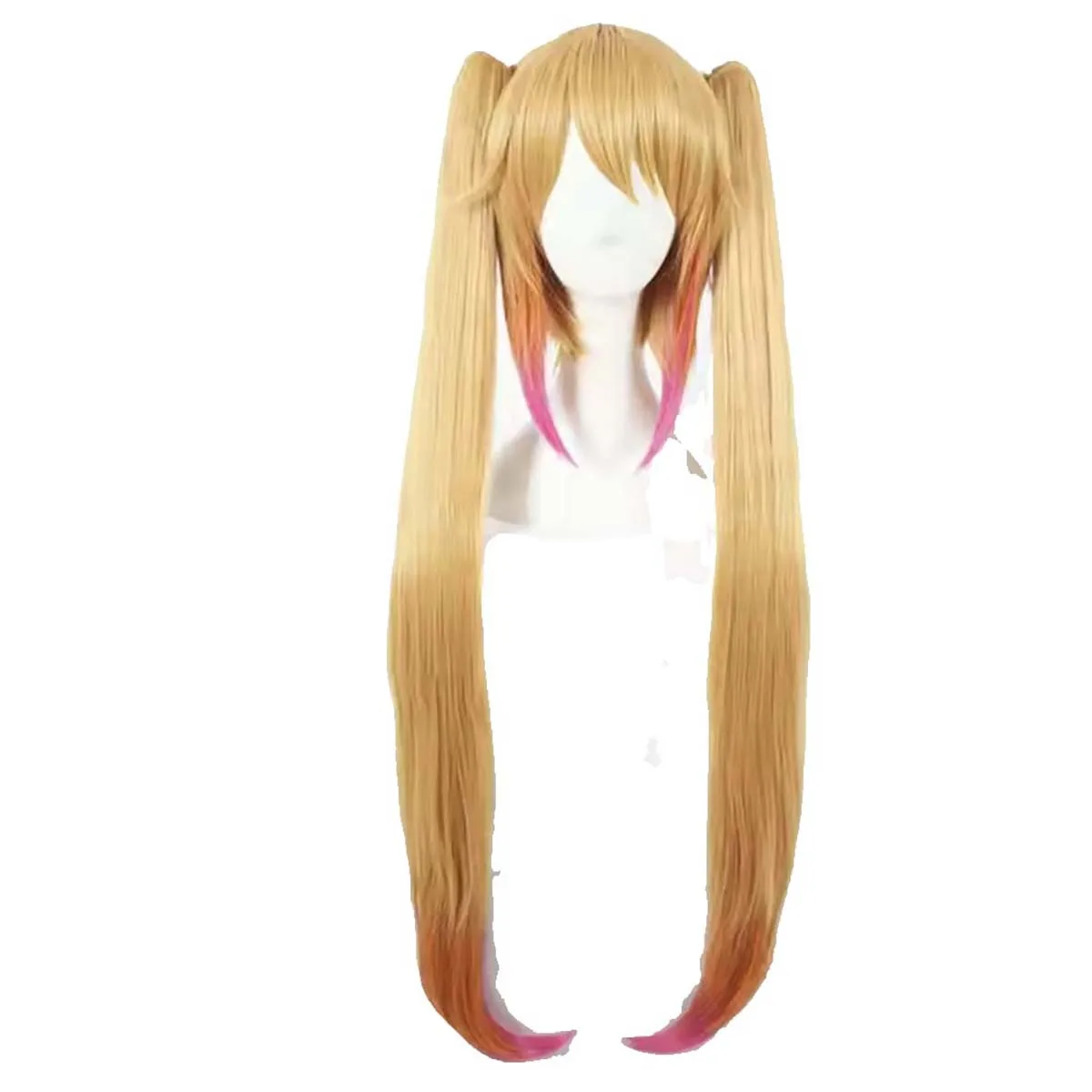 Anime Miss Kobayashi's Dragon Maid Cosplay Tohru Yellow Gradient Pink Long Double Ponytails Hair Wig