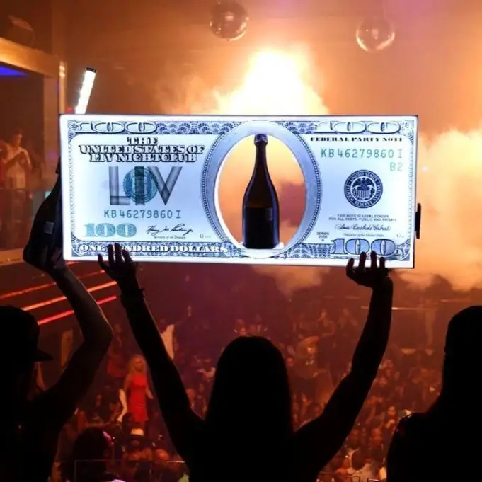 LED BENJAMIN 100 DOLLAR BILL BOTTLE PRESENTER GLORIFIER CHAMPAGNE VODKA WHISKEY TEQUILA VIP SERVICE DISPLAY FOR BIRTHDAY PARTY