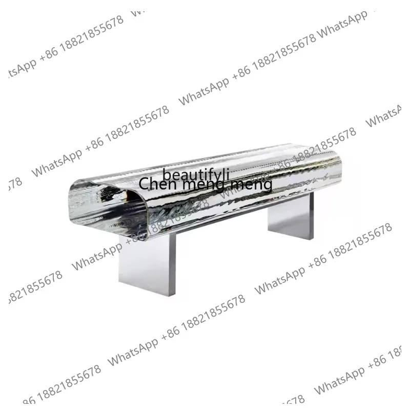 Light Luxury Glass Crystal Decorative Low Footstool Metal Stainless Steel Bench Designer Style Transparent