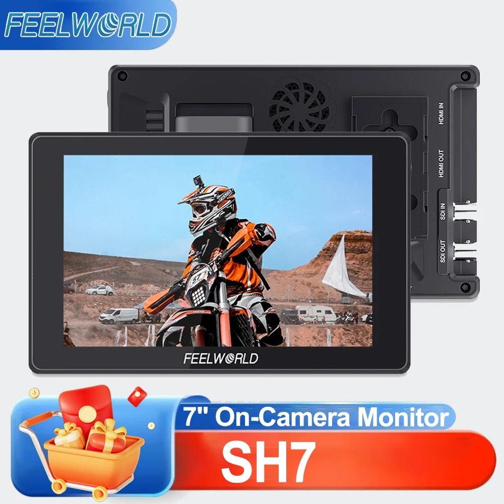 

FEELWORLD SH7 7-дюймовый ультраяркий монитор для камеры с яркостью 2200 нит, SDI, HDMI, кросс-конверсией, 3D LUT, сенсорным экраном, 4K HDMI, 3G-SDI