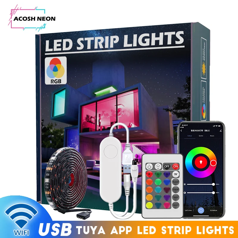 

TUYA RGB Light Strip with 24 Key IR Remote Control Intelligent Light Strip with APP Adjustable Brightness for Bedroom Decoration