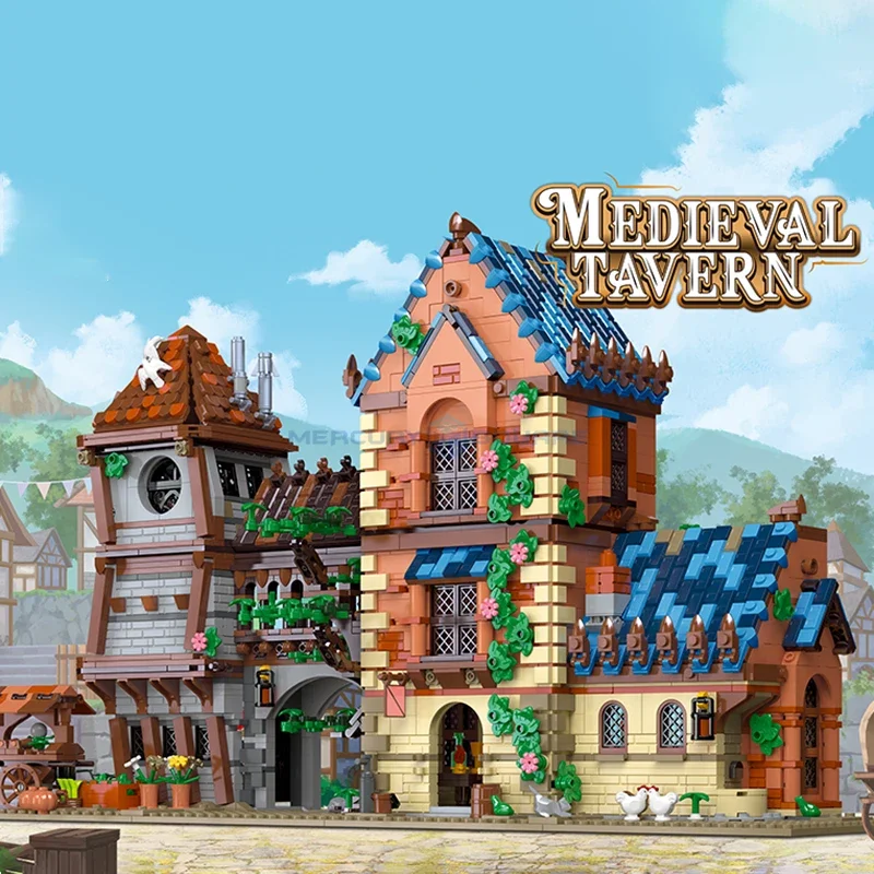 Medieval Tavern Town Landscape MOC 89151 Ideas Buliding Bricks Modular Hotel Bar Architecture Model Blocks Toy Gift for Children