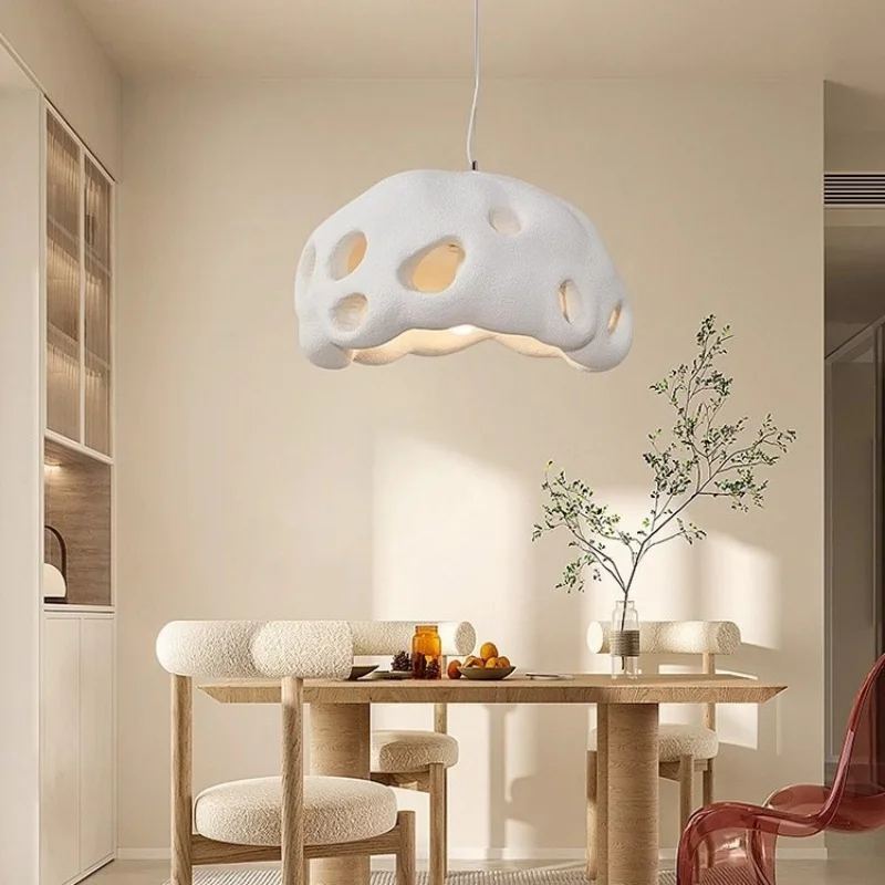 Nordic Designer Restaurant Pendant Lamp Creamy Style Living Room Chandelier Creative Homestay Bar Art Wabi Sabi LED Light Decor