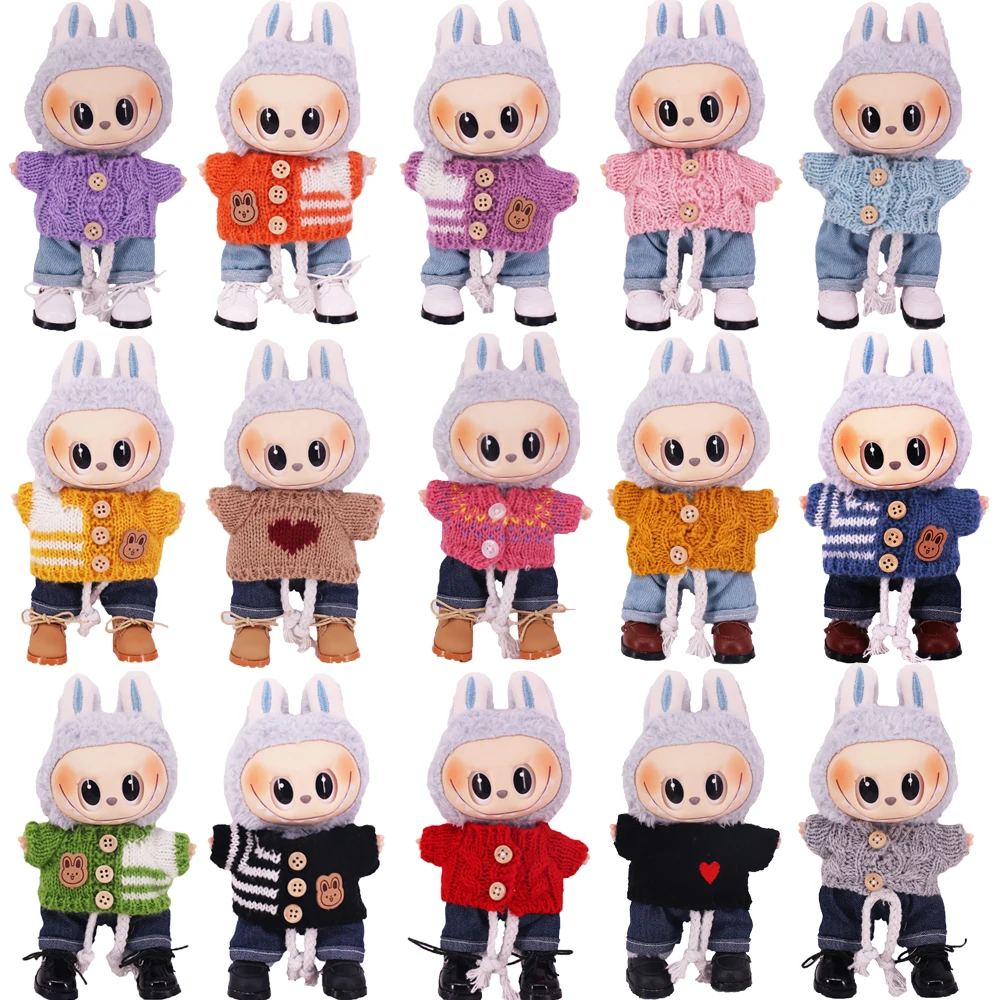 ポップ人形の服 3 ピース/セットセーター + ジーンズ + 3.8 センチメートル靴 17 センチメートル Labubu 人形服アクセサリー、女の子のおもちゃの服誕生日ギフト