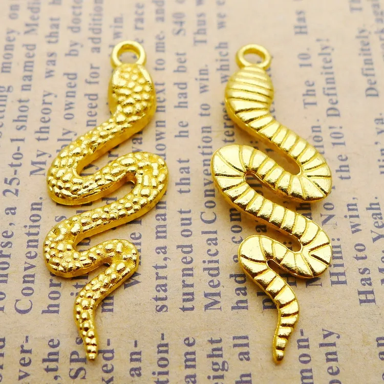 8pcs/lot 15*42mm Gold Color Snake Chams Zinc Alloy Metal Craft For  DIY Making  Pendants Wholesale