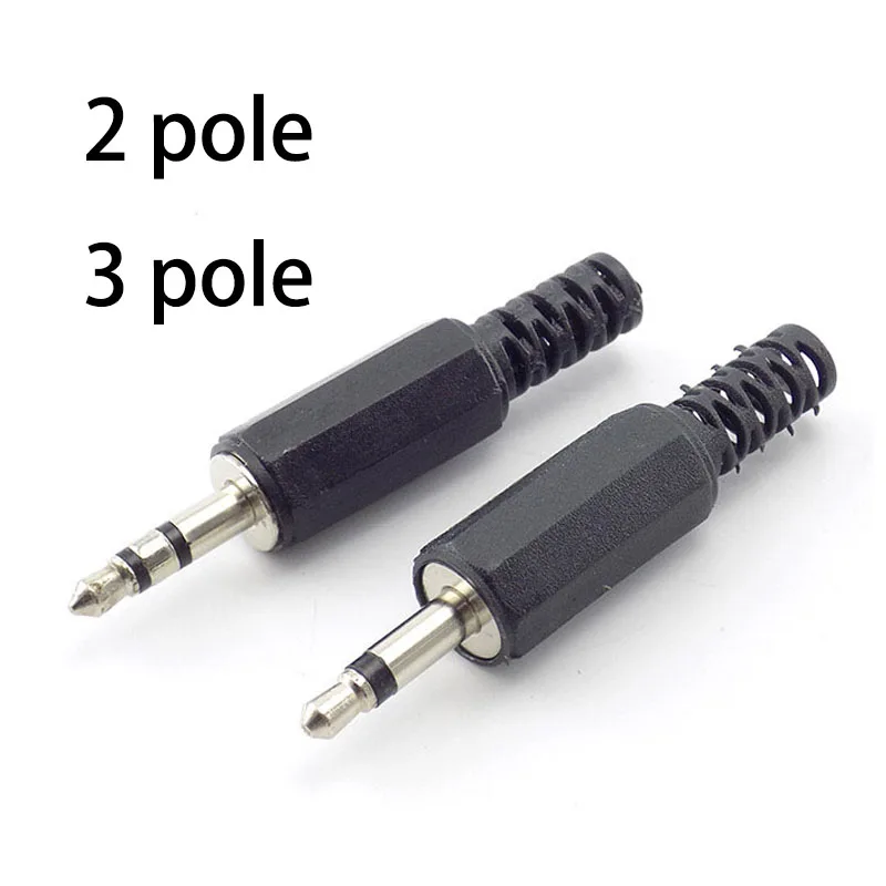 5pcs 3.5mm 2 Pole Mono 3 Pole Dual Channel Stereo Audio Connectors Jack Plug Headphone Adapter 3.5 Male Plug Wire Terminals C4