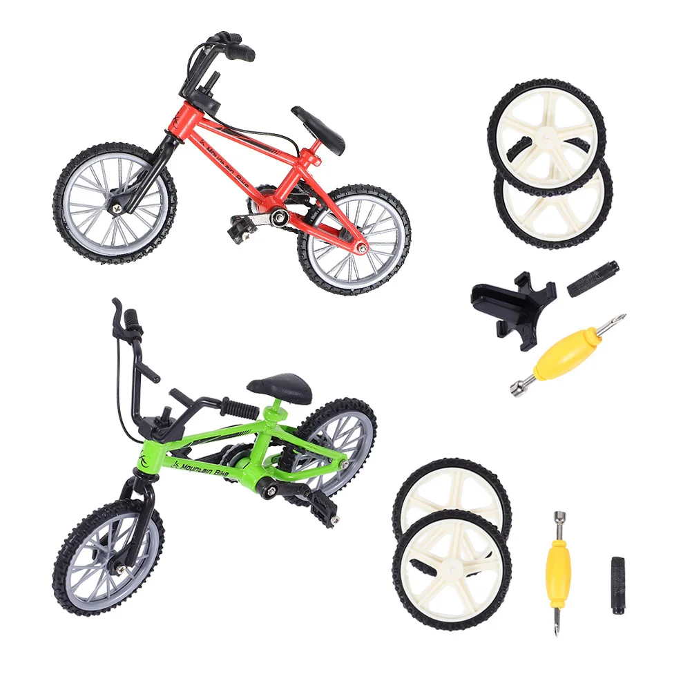 2 Sets Mini Finger Bike Aluminum Alloy Desk Competition For Stress Relief Tabletop Game Kids Adults Display Decor